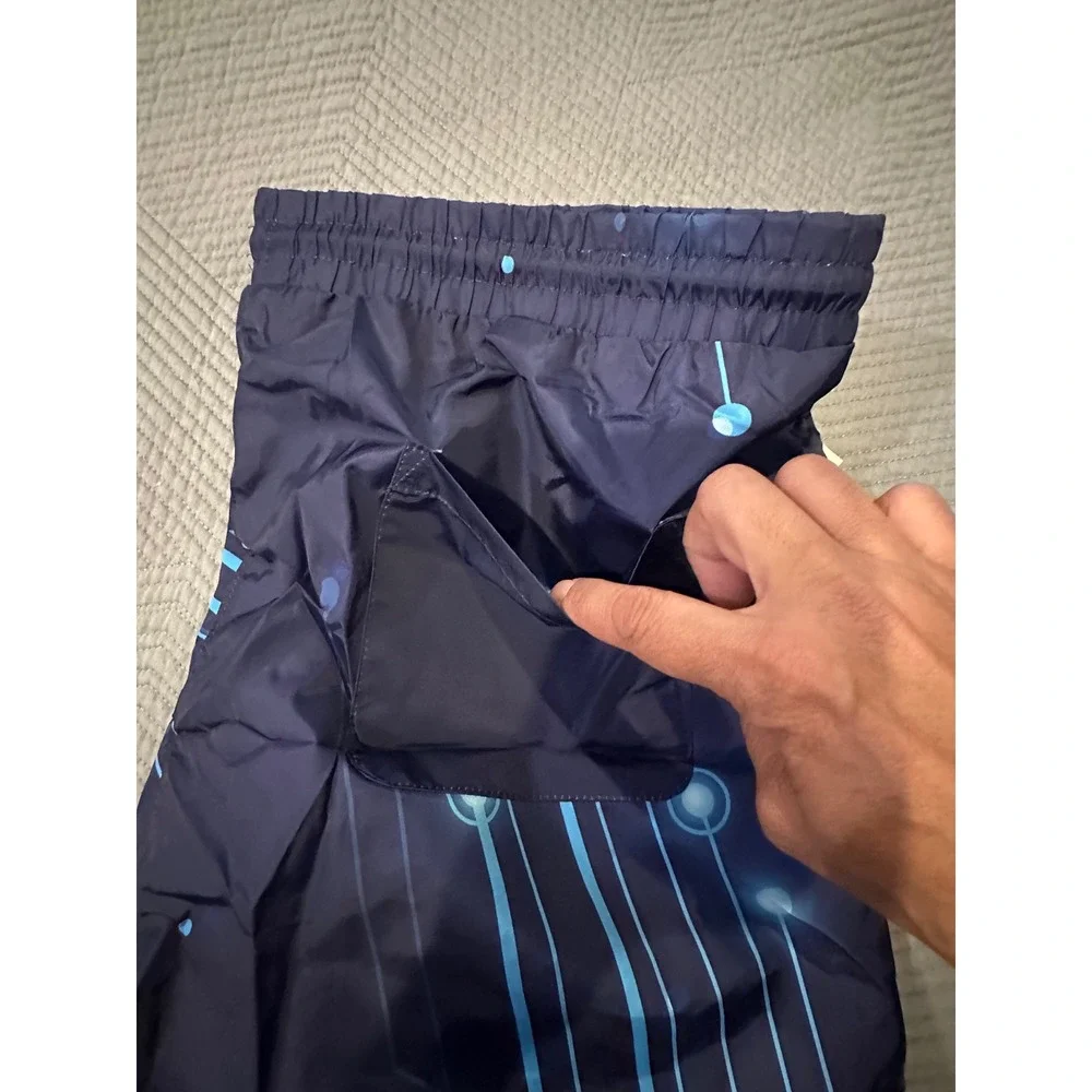 Centro Mens Swim Trunks XL Blue Digital Circuit Board Mesh Lined Shorts NWT